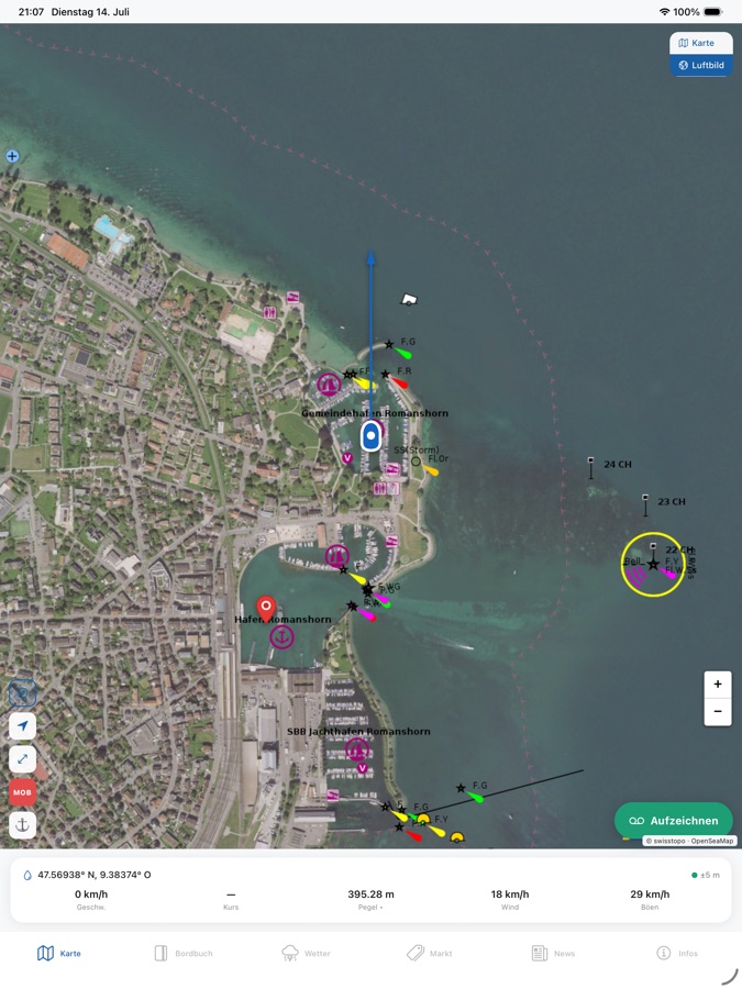 LakePilot Live-Karte auf dem iPad